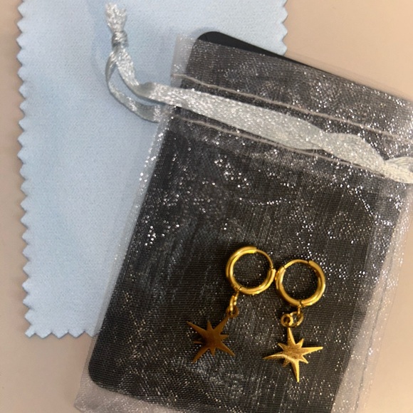 Stainless Steel Gold Huggies with Stars - Picture 2 of 2